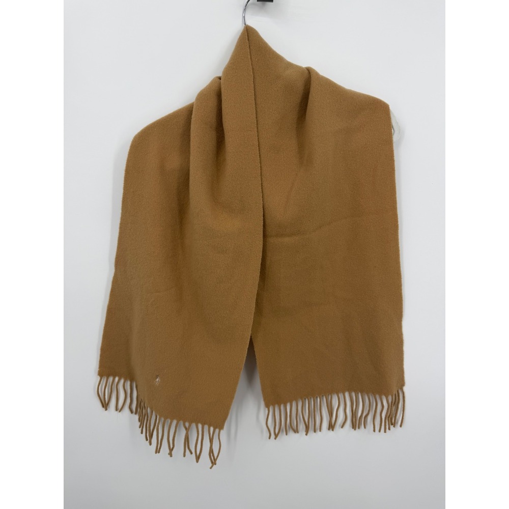 Polo Ralph Lauren Pony Scarf Mens OS Camel Tan Wool Blend Fringe Trim